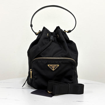 Prada Triangle Logo Nylon Bucket Bag Large Black 160326934 [P]