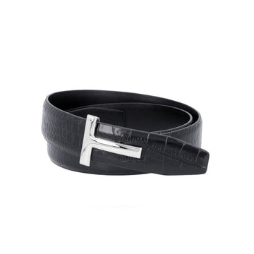Tom Ford Crocodile Silver-T Logo Buckle Belt 160314813 [P]