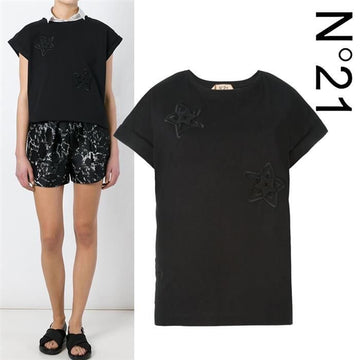 NO. 21 Frauen T-Shirt mit Stern-Stickerei 160328329 [P]
