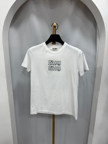 Miu Miu Logo Embroidered Short Sleeve T-Shirt S 160328563 [P]