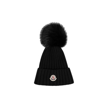 MONCLER Logo-Patch Pom-Pom-Mütze Schwarz 3B000 39 M1131 999 160329308 [P]