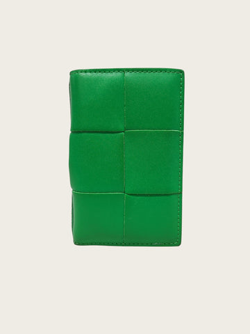 BOTTEGA VENETA Intrecciato Gewebe Kassette Klappenkarteihülle im Farbenparrot Grün 160330018 [P]