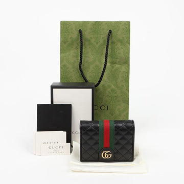 GUCCI ブラックレザー GGウェブ キルティング二つ折り財布 159887303 [P]