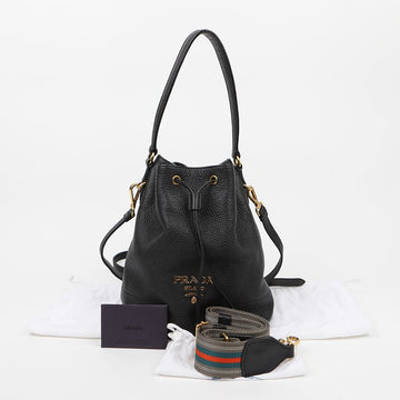 Prada Vitello Daino Leather Bucket Bag Black 160101663 [P]