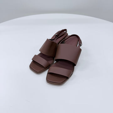 LORO PIANA レザー女性ミュールサンダルヒール ブラウン 37.5 160339011 [P]