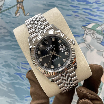 ROLEX Datejust 41mm Diamant 10p Schwarz Zifferblatt 126334 160351377 [P]