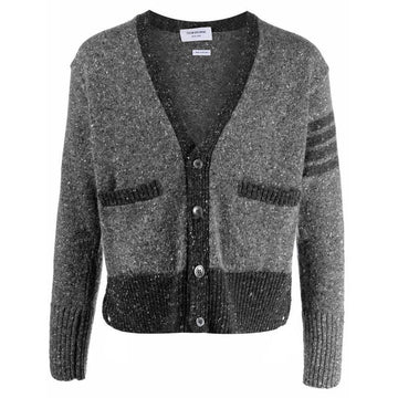 THOM BROWNE Schräg V-Ausschnitt Mohair Cardigan Dunkelgrau 035 123042489 [P]