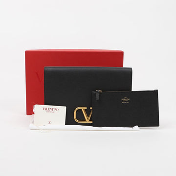 Valentino V Logo Signature Grained Calfskin Pouch Black 160214989 [P]