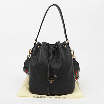 Prada Vitello Daino Leather Bucket Bag Black 160227007 [P]