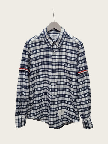 Thom Browne Navy White Arm Band Check Shirt 2 160365501 [P]