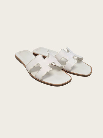 Hermes White H Logo Oran Sandals 160365567 [P]