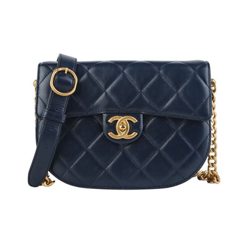 CHANEL A44458 CC Turnlock Quilted Gold Chain Half Moon Crossbody Bag Navy 37750 160366795 [P]