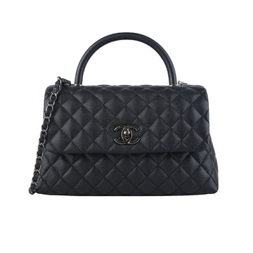 CHANEL Caviar Coco Handle 28 Medium Silver-tone 37752-1 160402709 [P]