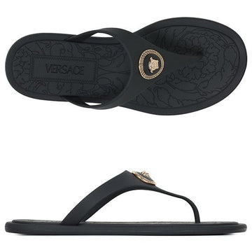 VERSACE Schwarze und Goldene Alia Flache Sandalen 160402781 [P]