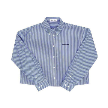 Miu Miu Crop Stripe Poplin Shirt 158471414 [P]