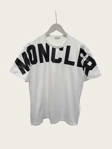 Moncler White Black Neck Logo Printed Round Short Sleeve T-Shirt 160418881 [P]