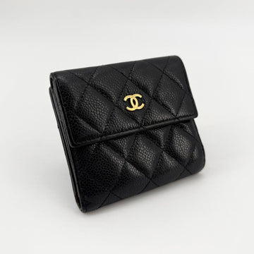CHANEL Caviar Klappen Geldbörse mit goldfarbenem Logo 160421223 [P]