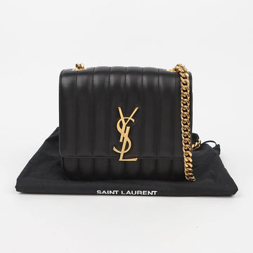 Saint Laurent Medium Leather Vicky Chain Shoulder and Crossbody Bag Black with Gold Hardware 159044432 [P]