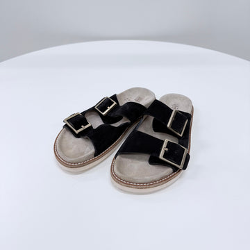 Brunello Cucinelli Suede Buckle Sandals Slippers Black 160425447 [P]
