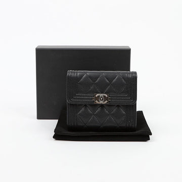 CHANEL Boy Small Flap Wallet Grain Calfskin Ruthenium Metal Black 159541680 [P]