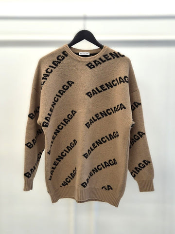 BALENCIAGA Allover Logo Strickpullover Braun Zustand A 160432845 [P]