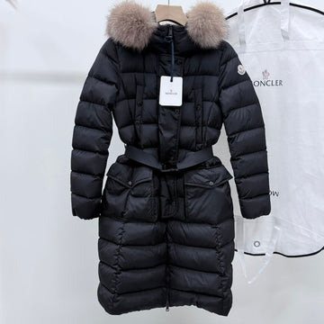 Moncler Women's Long Down Coat with Fox Fur Black - Size 0 160435915 [P]