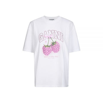 Ganni Raspberry Print T-Shirt Bright White A1050140 151 160469669 [P]