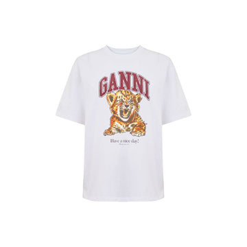 Ganni Beaded Baby Tiger Print T-Shirt Bright White A1050060 151 160469670 [P]