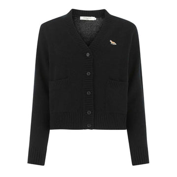 MAISON KITSUNE V-Pullover mit Fuchs-Patch Schwarz HW00503KT1006 P199 114555672 [P]