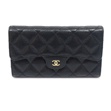 CHANEL ブラックカーフスキンゴールドCCロゴクラシックフラップ長財布 (21番台) 160479796 [P]