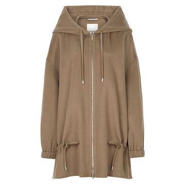 MaxMara Brown Adriana Drawstring Wool Hooded Zip Coat 160480623 [P]