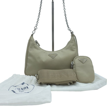PRADA Reedition 2005 Nylon Saffiano Multi Hobo Schultertasche Crossbody Beigefarben 1BH204 160481933 [P]