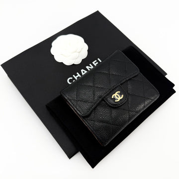 CHANEL Classic Caviar Gold Logo Bifold Wallet 160504261 [P]