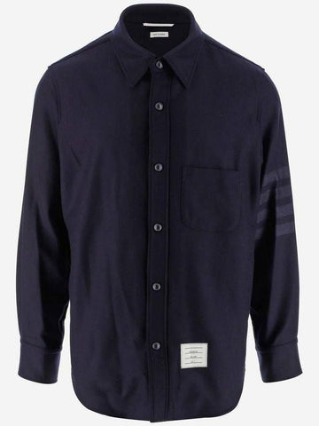 Thom Browne Four Bar Stripe Snap Front Cashmere Wool Outer Shirt 133045469 [P]