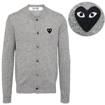 COMME DES GARCONS Cardigan mit schwarzem Patch N023 051 2 Hellgrau 160601181 [P]