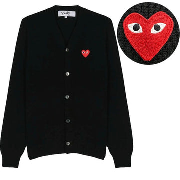 COMME DES GARCONS V-Ausschnitt Cardigan mit rotem Patch AX N008 051 1 SCHWARZ 160601185 [P]