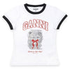 Ganni Women's Kitty Print Crop T-Shirt (White) 151 150975784 [P]