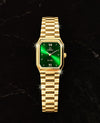 Omega Rare Octagonal Green Dial Women's Mini Quartz Gold Band Watch 160628631 [P]
