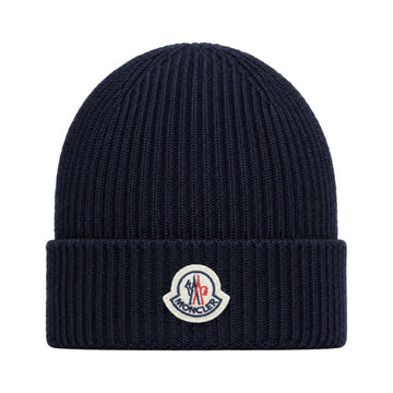 MONCLER Logo-Patch Virgin Wool Beanie Dunkelblau 3B70500 A9342 742 151506697 [P]