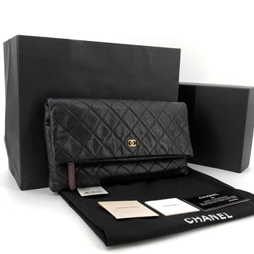 CHANEL キャビア ゴールド トーン フォールディング クラッチ 160690066 [P]