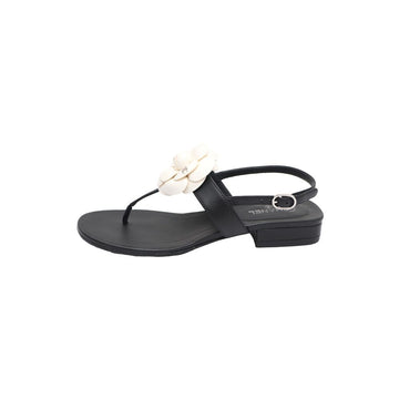CHANEL Damen Sandalen aus Lammleder mit Kamellienriemen G37117 160695269 [P]