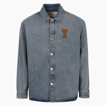 AMI Herzlogo-Patch Übergröße Indigo Denim Hemd 160685610 [P]