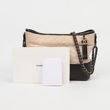 CHANEL Gabrielle Hobo Large Shoulder Crossbody Bag Beige Black 160401715 [P]