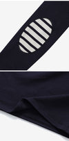 Saint James Long Sleeve 0844 NAVY ECRU NAVY Meridians Modern Stripe Elbow Patch Long Sleeve Tee 139818312 [P]