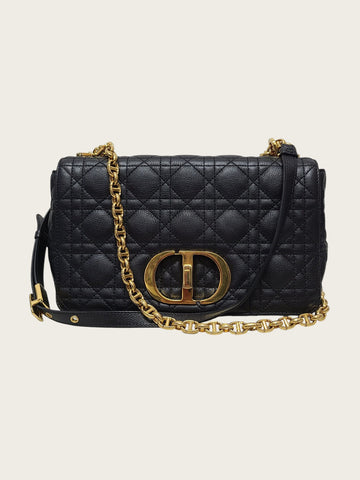 DIOR Schwarze Cannage Goldene Karo-Tasche Medium 160755389 [P]