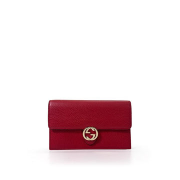 Gucci Interlocking G Leather Wallet Flap Chain Crossbody Bag Red 510314 160755439 [P]