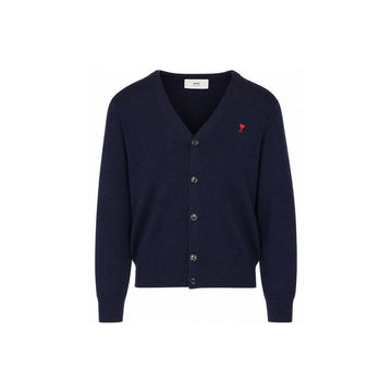 AMI Kleine Herz-Logo V-Ausschnitt Cardigan Marine 26FW 160766042 [P]