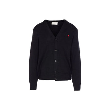 AMI Small Heart Logo V-Neck Cardigan Black 26FW 160766043 [P]