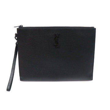 Saint Laurent Black Grained Embossed Leather Monogram Zipped Tablet Holder Clutch 667686 160790858 [P]
