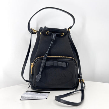 Prada Jacquard Bucket Bag Crossbody Black (1BH038) 160795286 [P]